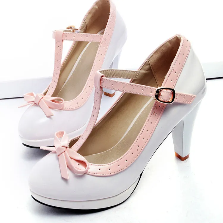 Sweet Fashion High Heels Thick Heel Light Mouth Bow Women's Shoes