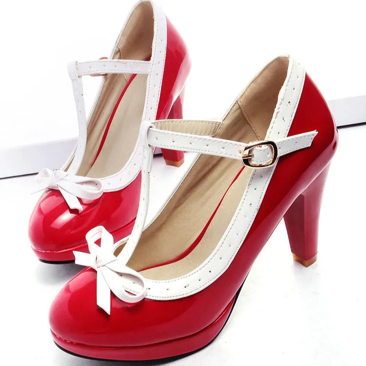 Sweet Fashion High Heels Thick Heel Light Mouth Bow Women's Shoes