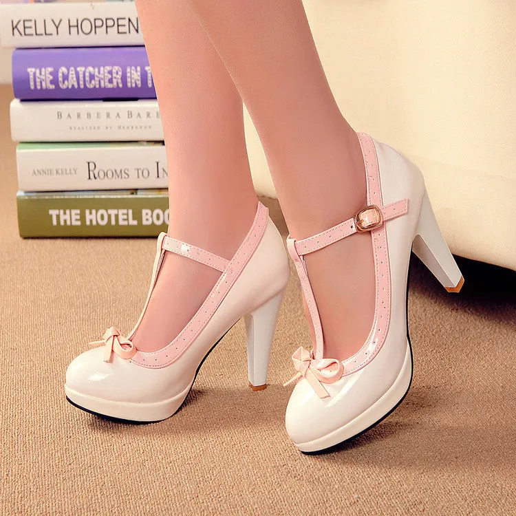 Sweet Fashion High Heels Thick Heel Light Mouth Bow Women's Shoes