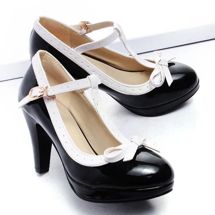 Sweet Fashion High Heels Thick Heel Light Mouth Bow Women's Shoes