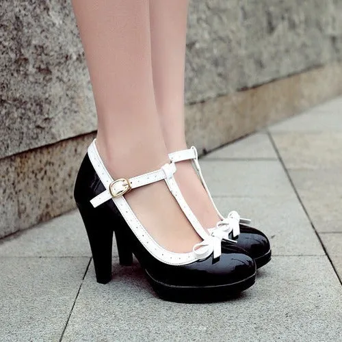 Sweet Fashion High Heels Thick Heel Light Mouth Bow Women's Shoes