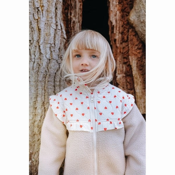 Double Layered Collar Fl?ss Alva Fleece Jacket Heart Print/Sand