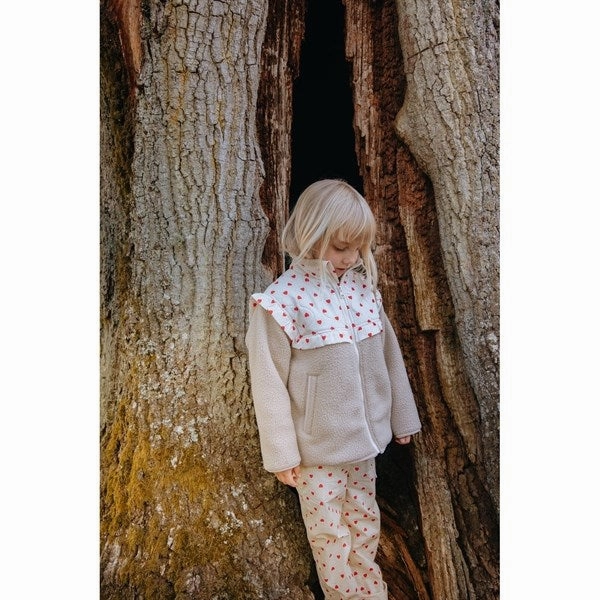 Flame retardant High Neck Fl?ss Alva Fleece Jacket Heart Print/Sand