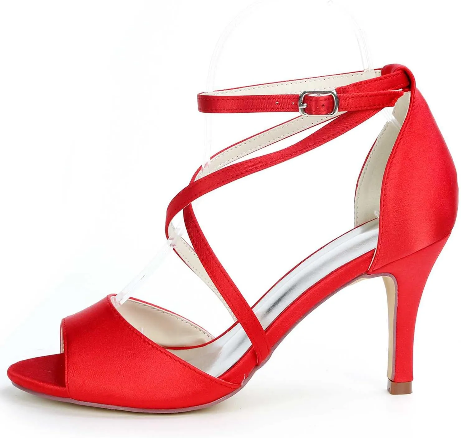 TarfiC Stiletto High Heels for Women, Ankle Strap Kitten Heels Buckle Open Open Toe Shoes Heels