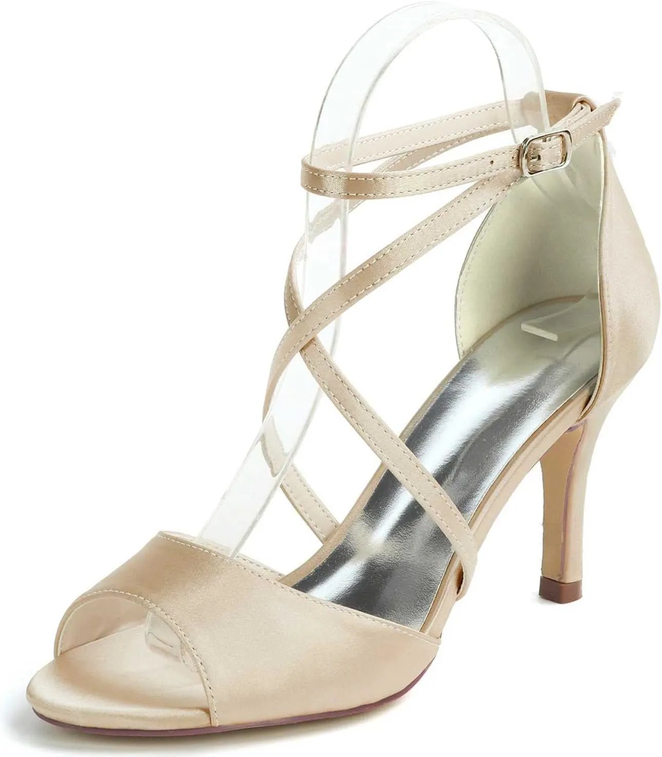 TarfiC Stiletto High Heels for Women, Ankle Strap Kitten Heels Buckle Open Open Toe Shoes Heels