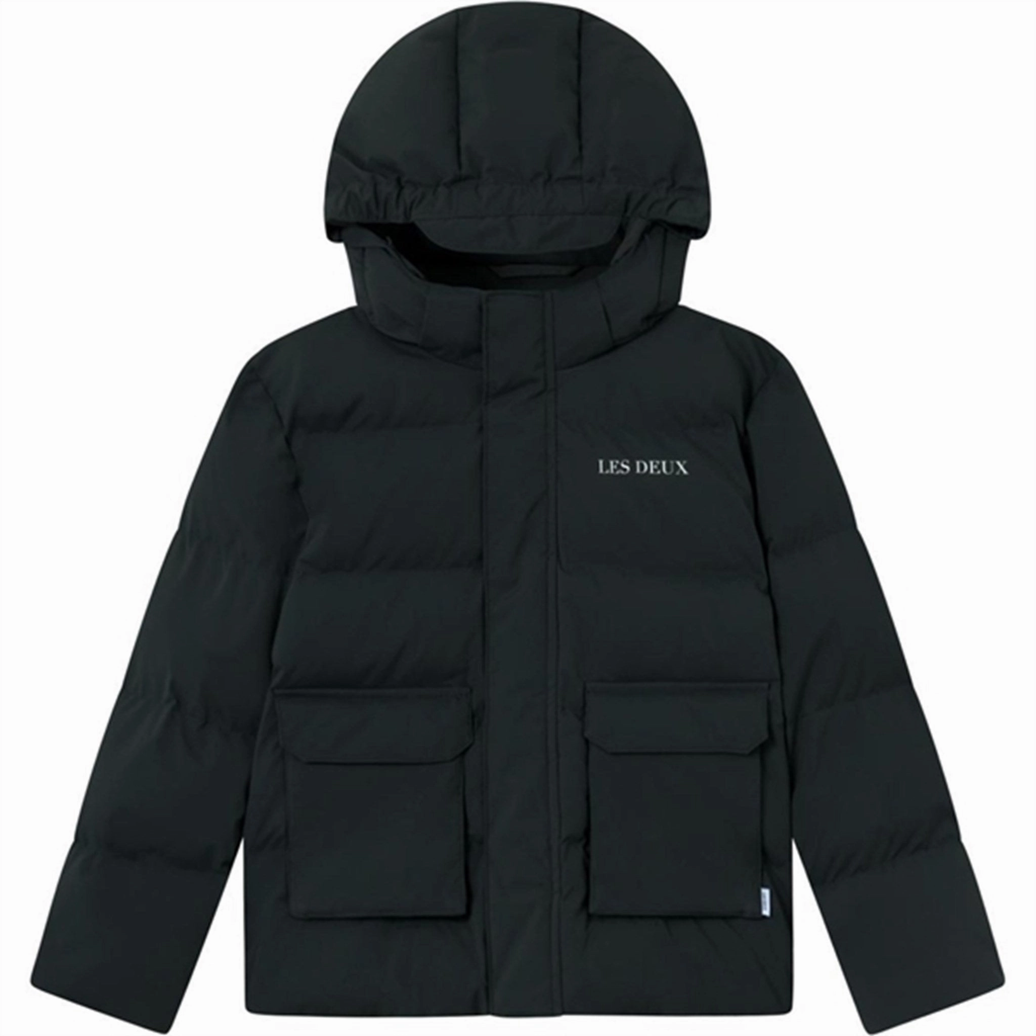 Les Deux Kids Black Maddox Puffer Jacket Quilted Lining Classic Zip Up