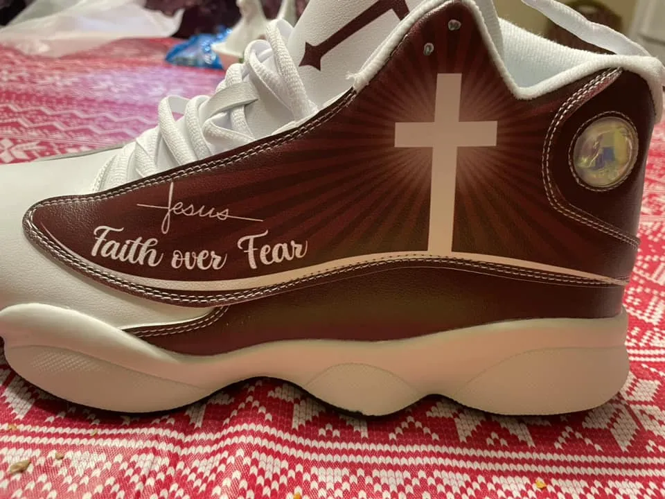 Teesdily | Custom Jesus Walk By Faith Shoes, Christian Basketball Shoes For Men Women, Christ Faith Religious Running Shoes, Gift For Jesus Lovers