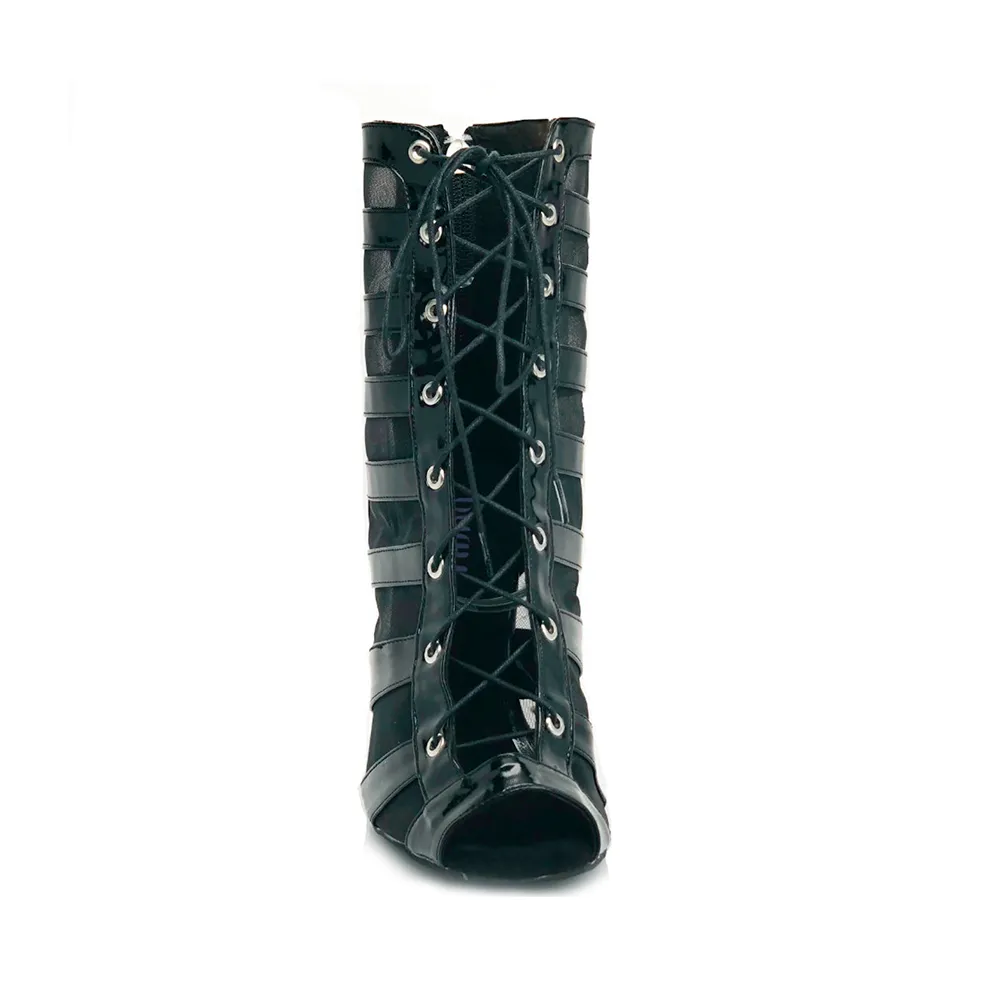 Tempest - Black Vegan Patent Mesh Dance Boots (Street Sole)