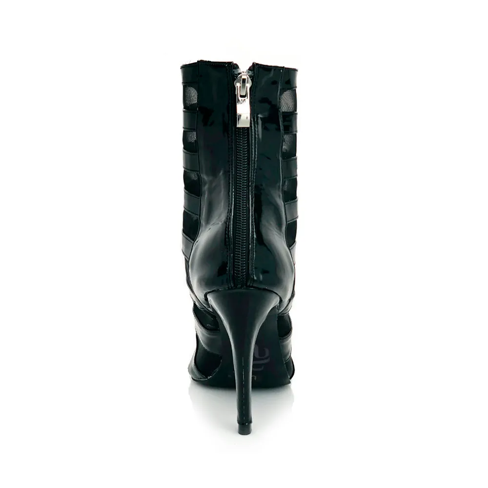 Tempest - Black Vegan Patent Mesh Dance Boots (Street Sole)