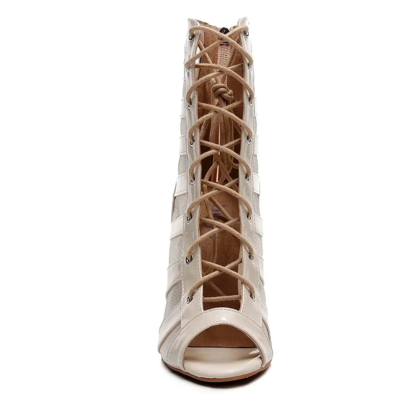 Tempest - Nude Vegan Patent Mesh Latin Dance Boots (Street Sole)