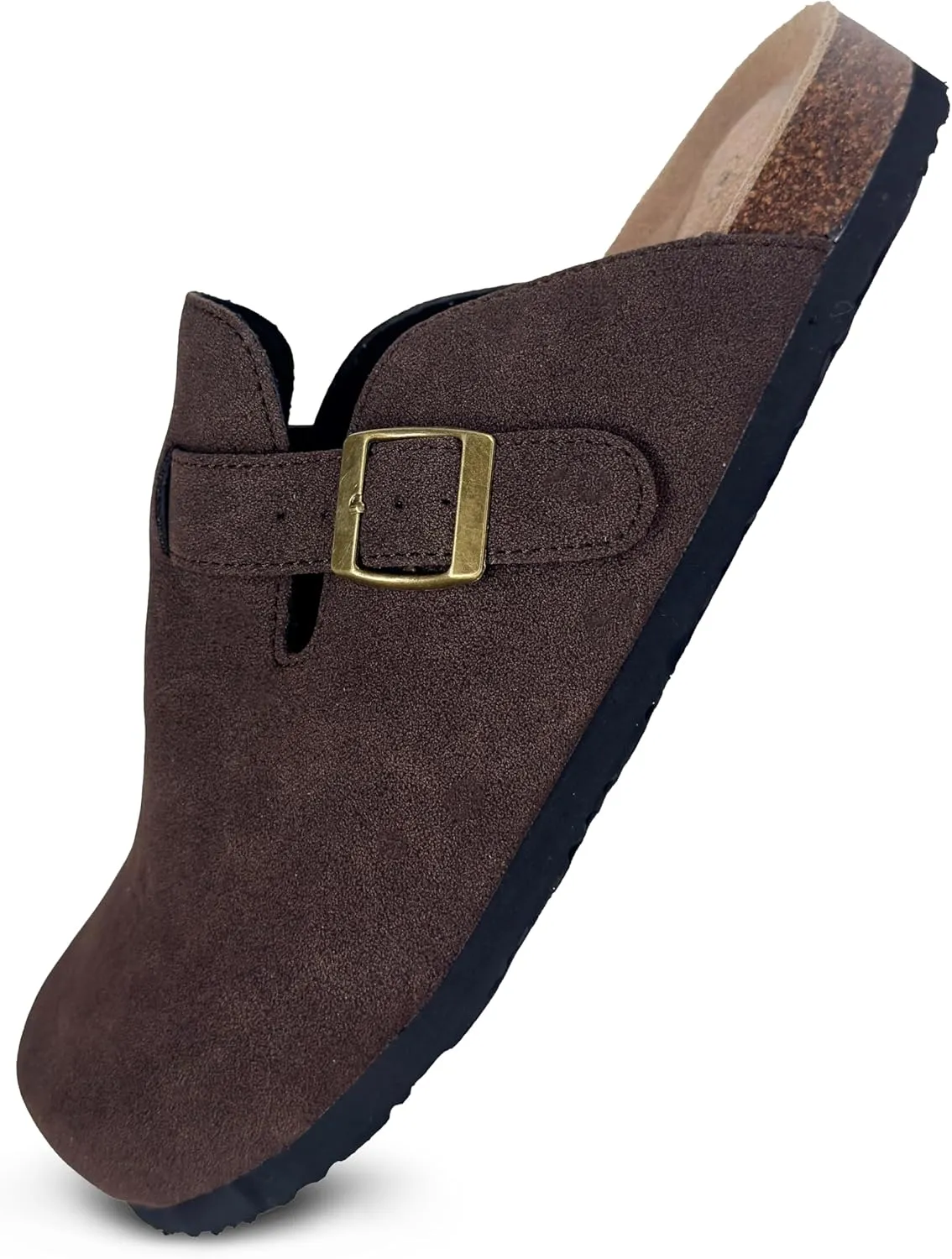 TF STAR Unisex Soft Footbed Clog Cow Suede Leather Clogs, Cork Clogs Shoes for Women Men Tan