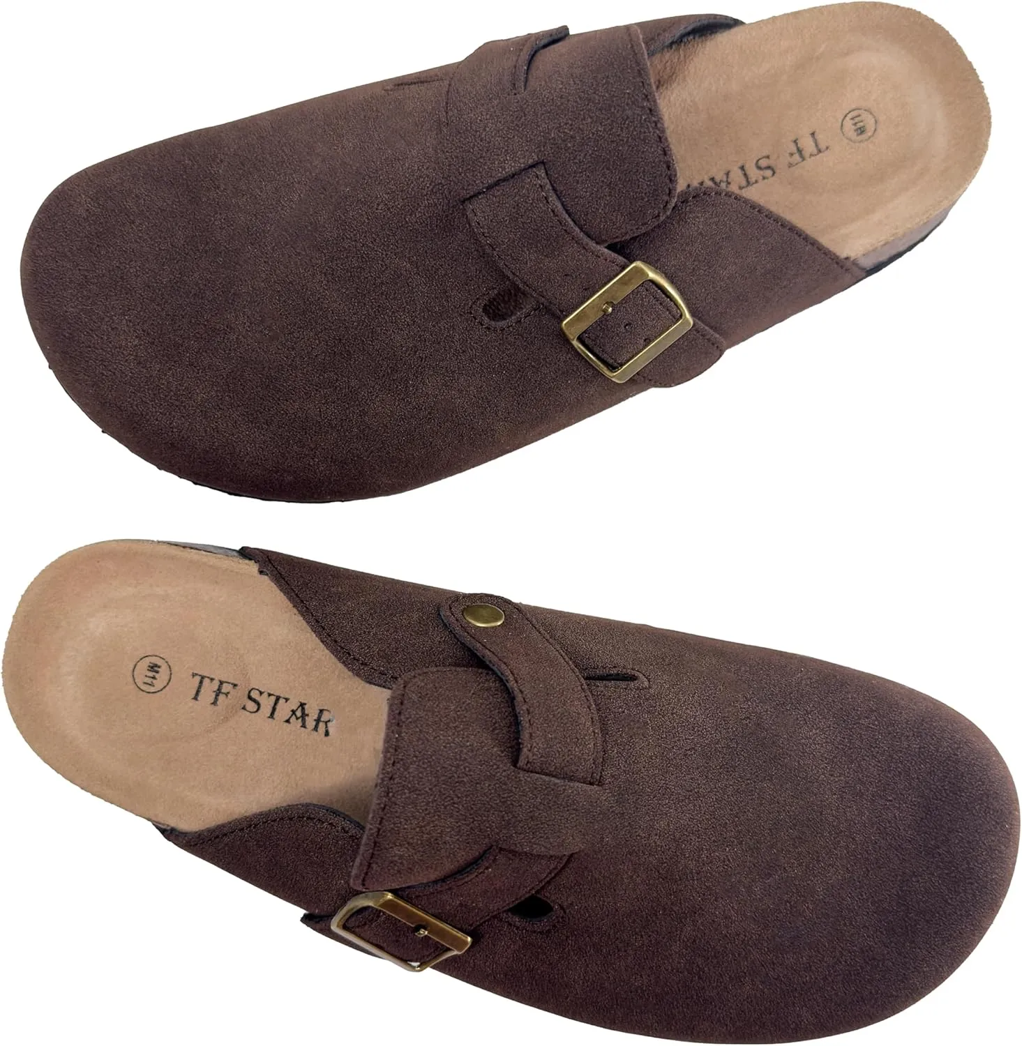 TF STAR Unisex Soft Footbed Clog Cow Suede Leather Clogs, Cork Clogs Shoes for Women Men Tan