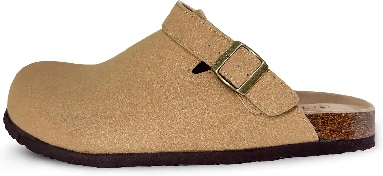 TF STAR Unisex Soft Footbed Clog Cow Suede Leather Clogs, Cork Clogs Shoes for Women Men Tan