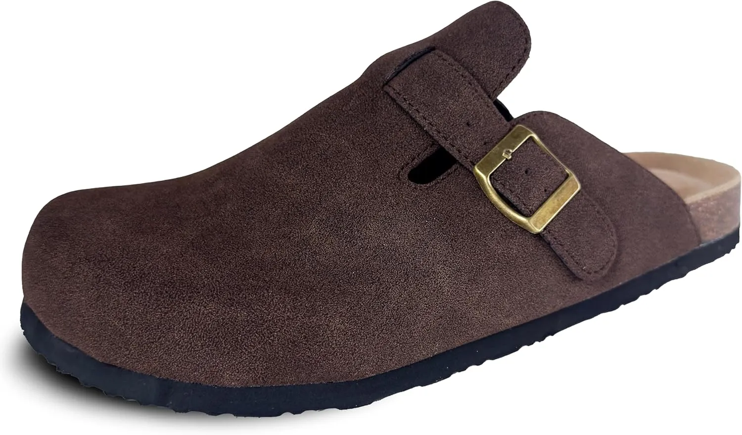 TF STAR Unisex Soft Footbed Clog Cow Suede Leather Clogs, Cork Clogs Shoes for Women Men Tan