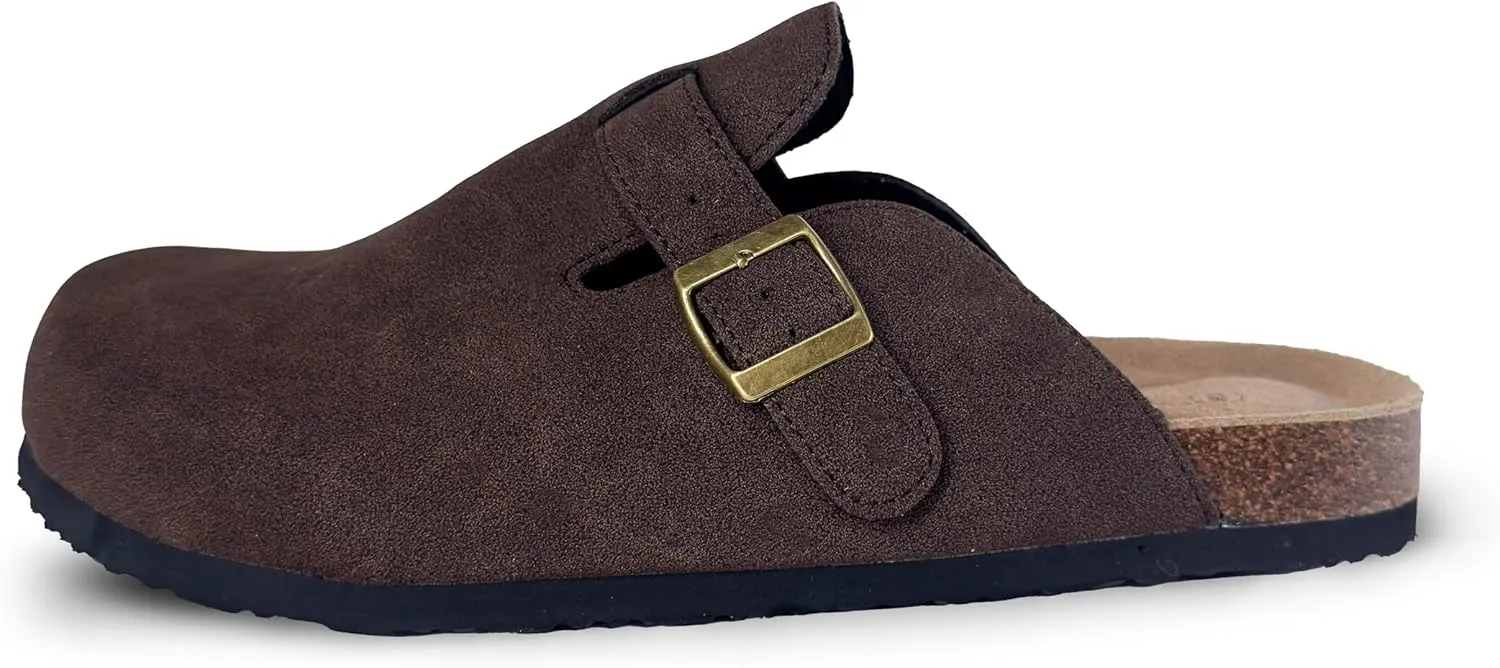 TF STAR Unisex Soft Footbed Clog Cow Suede Leather Clogs, Cork Clogs Shoes for Women Men Tan