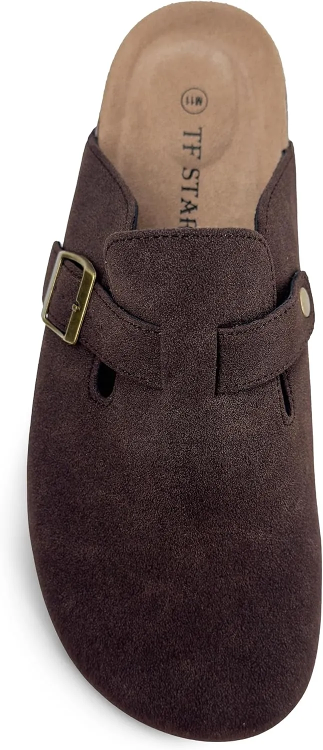 TF STAR Unisex Soft Footbed Clog Cow Suede Leather Clogs, Cork Clogs Shoes for Women Men Tan