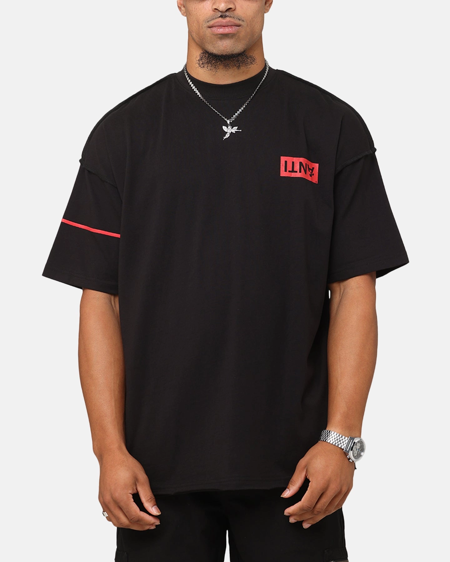 Layered Wear High-Quality Fabric The Anti Order Azero Non Seam Oversized T-Shirt Black/Red