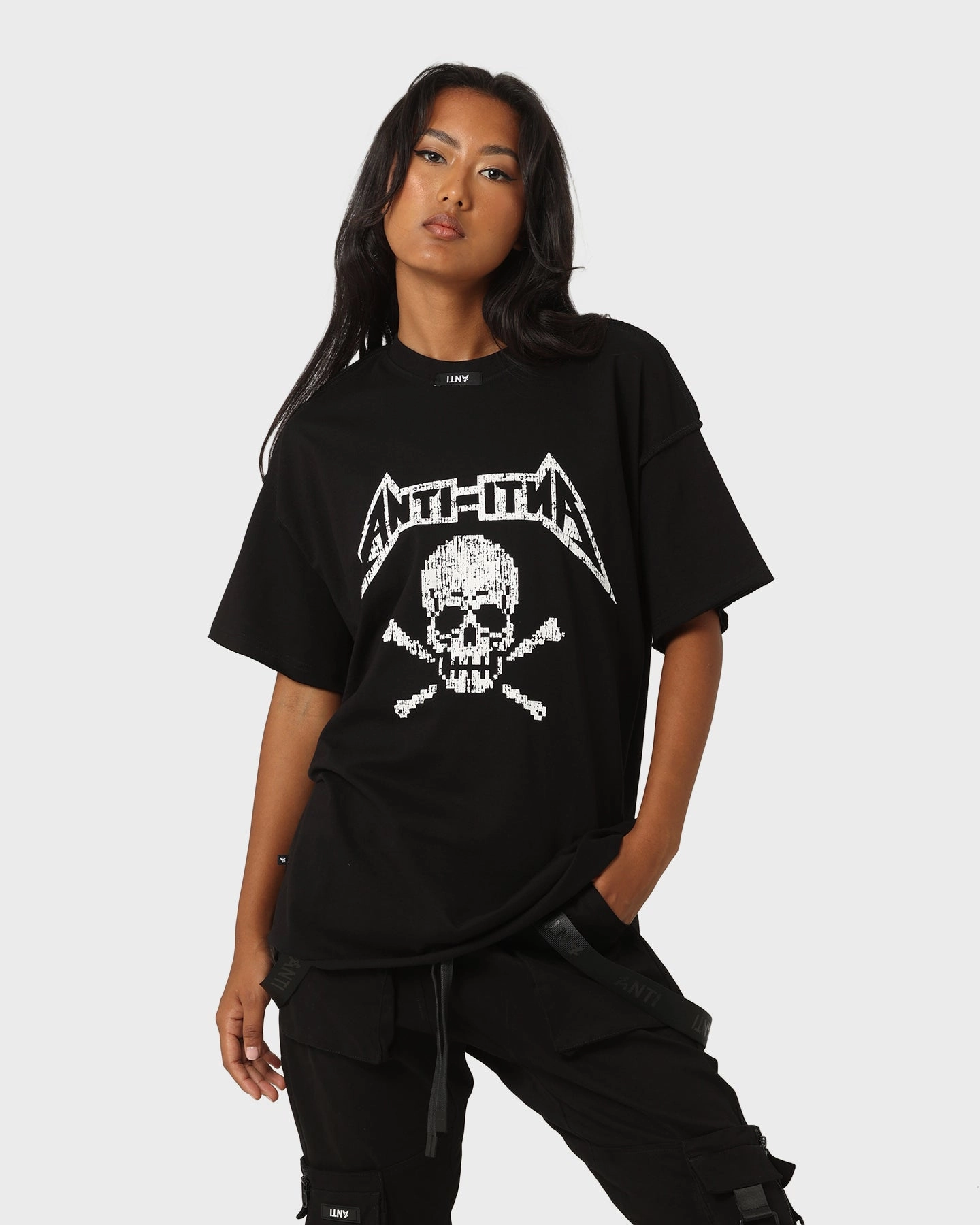 The Anti Order Death Metal Oversized T-Shirt Black/White Pocket Detailing Essential Fit