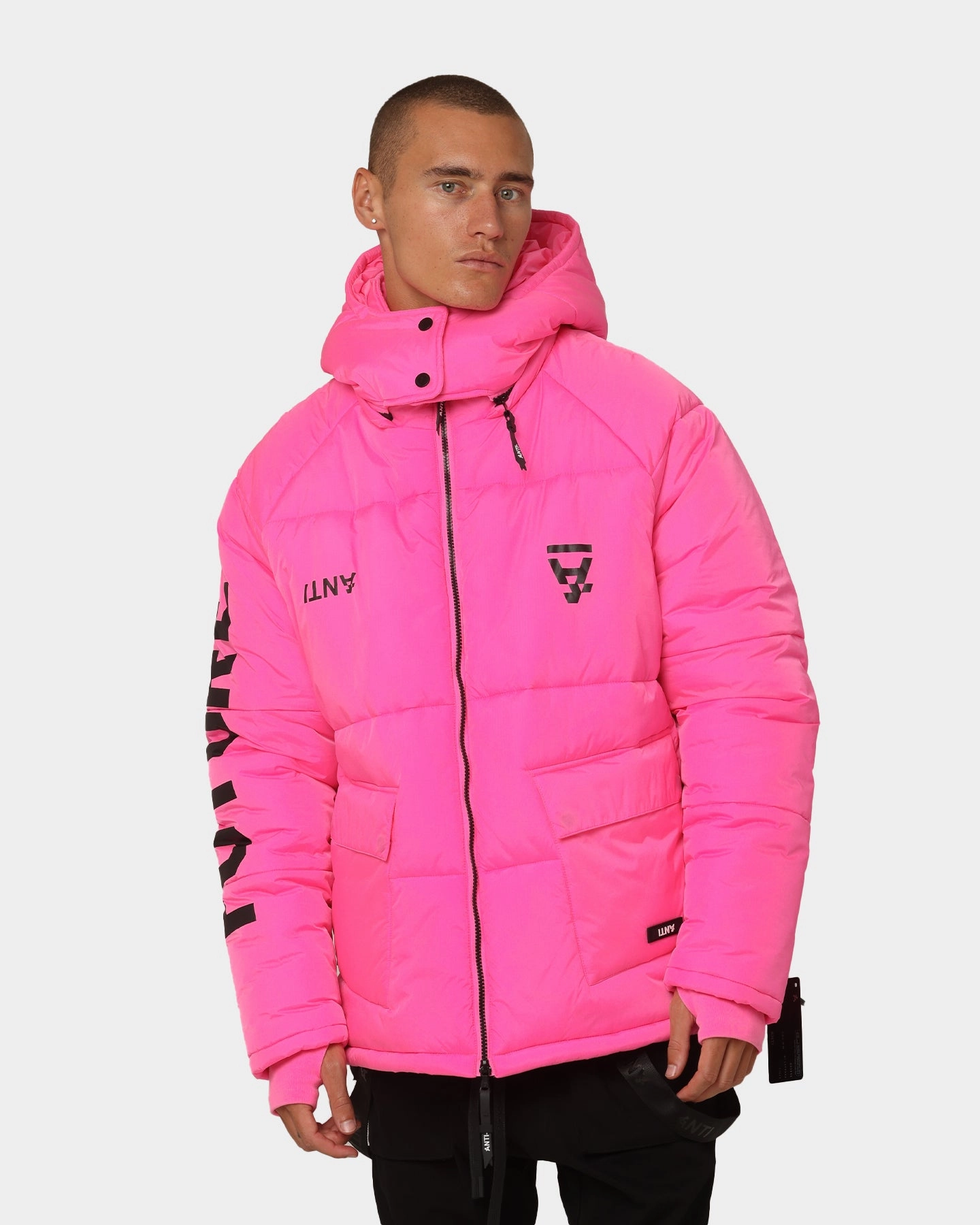 The Anti Order Hyphen ATD Puffer Jacket Lethal Pink snap closure Modern Design