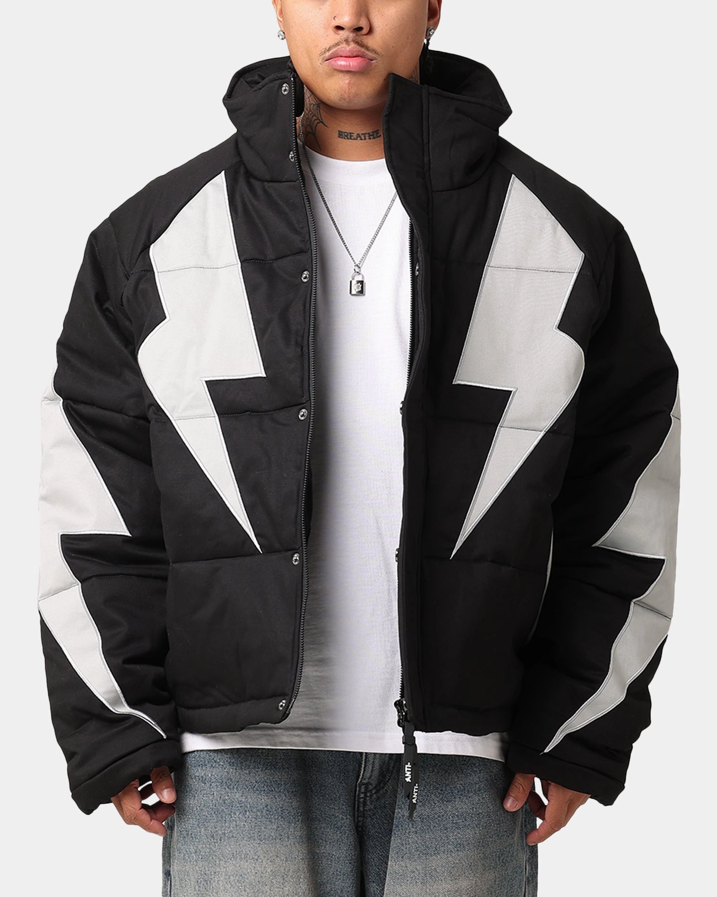 Eco Friendly Insulation Loose The Anti Order Life Is War Puffer Jacket Black/Grey