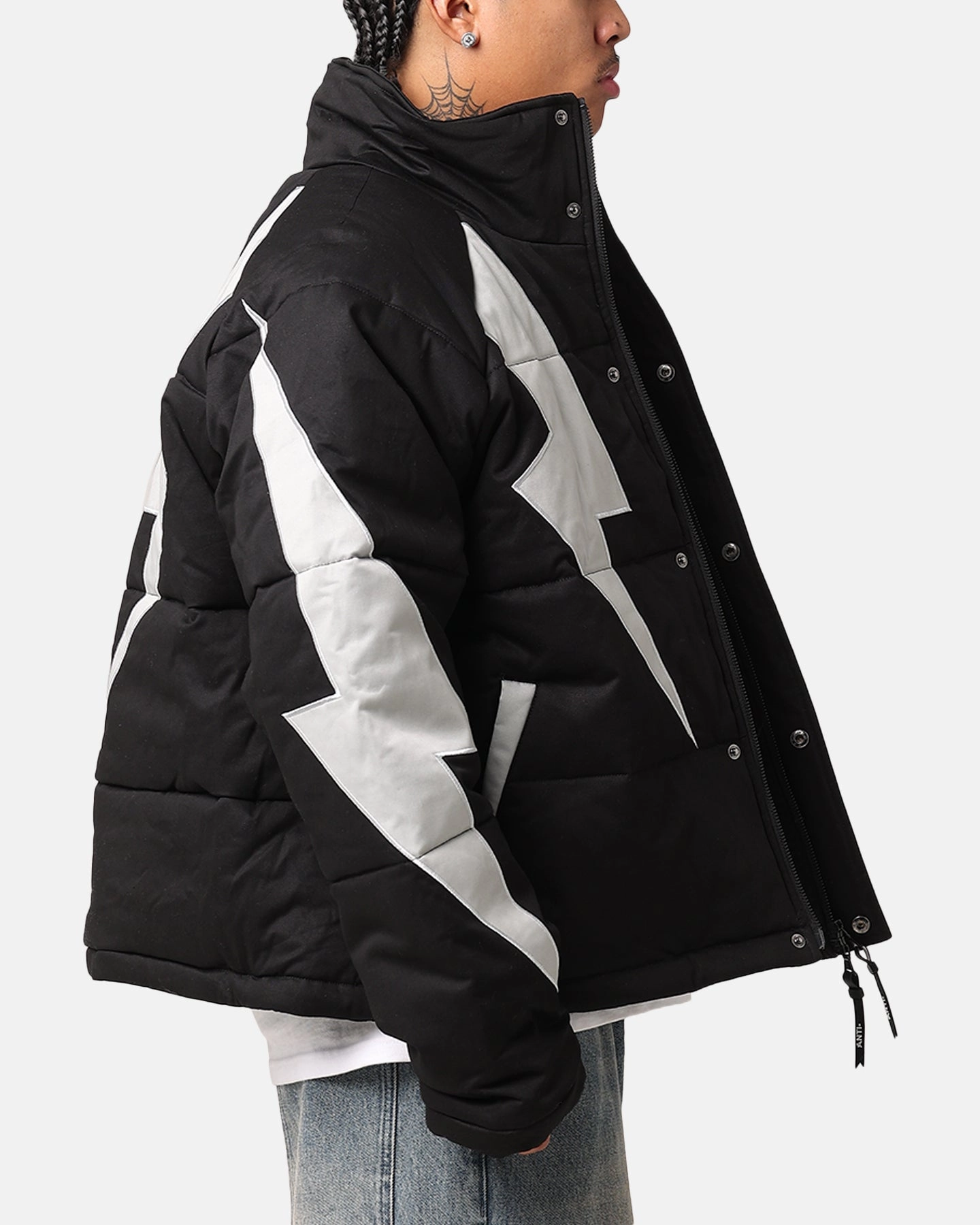 The Anti Order Life Is War Puffer Jacket Black/Grey Loop Fastened Hood