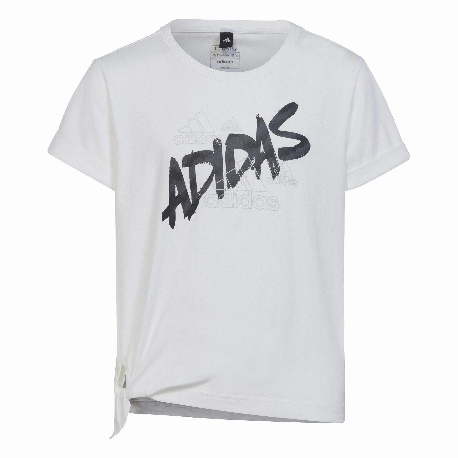 Adidas T-shirt manica corta in cotone da ragazza con nodo laterale HR5818 white Indoor clothing