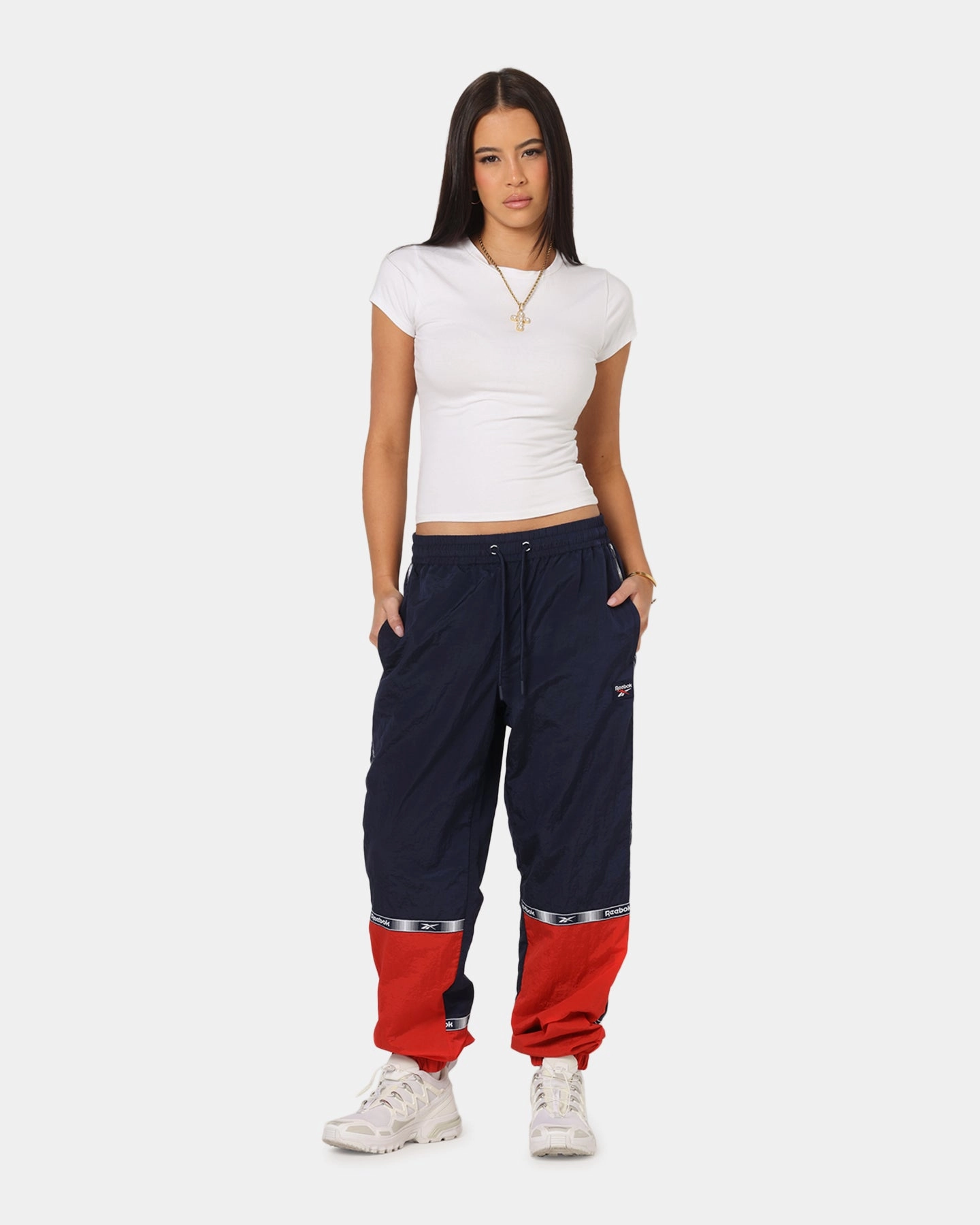 SturdyBeltLoops Reebok Colour Block Joggers Navy/Red