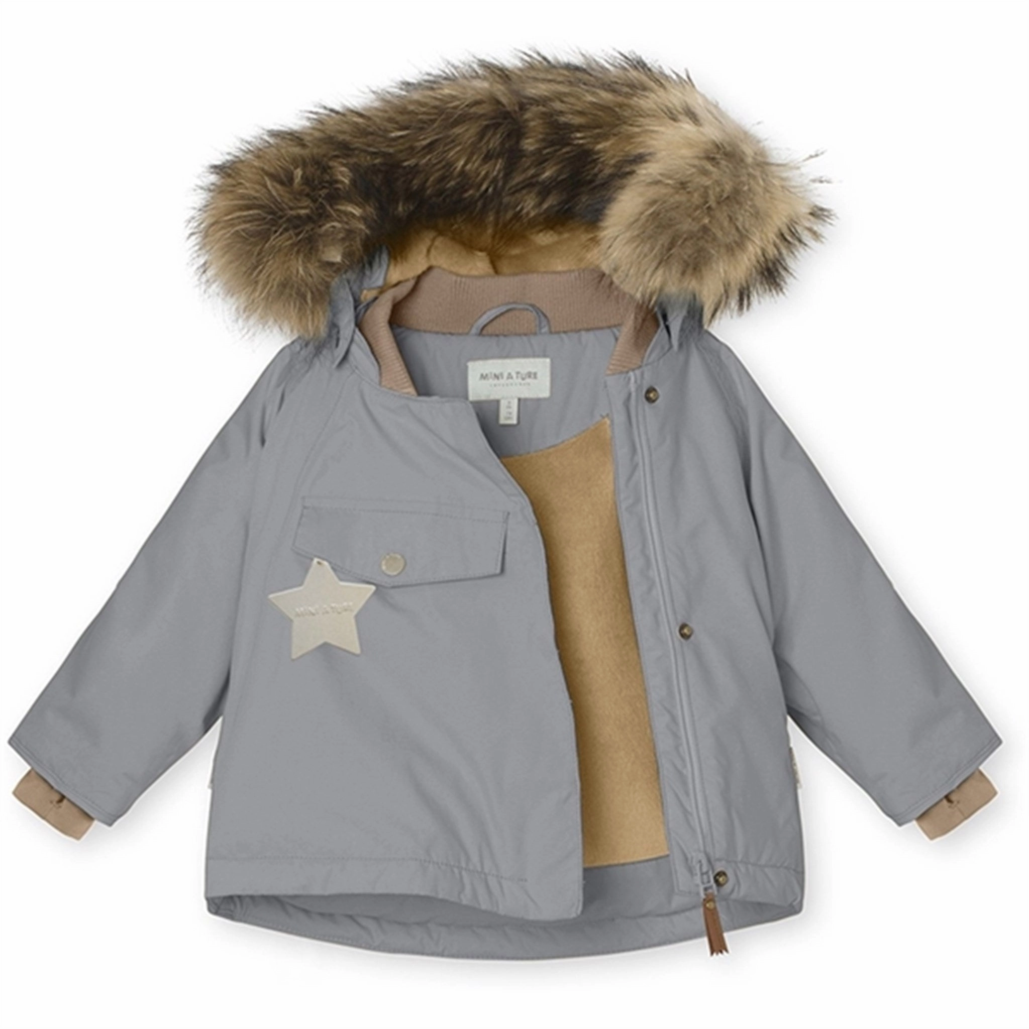 Mild Weather Layer Soft Lined Interior MINI A TURE Wang Fleece Fur Winter Jacket Monument Blue