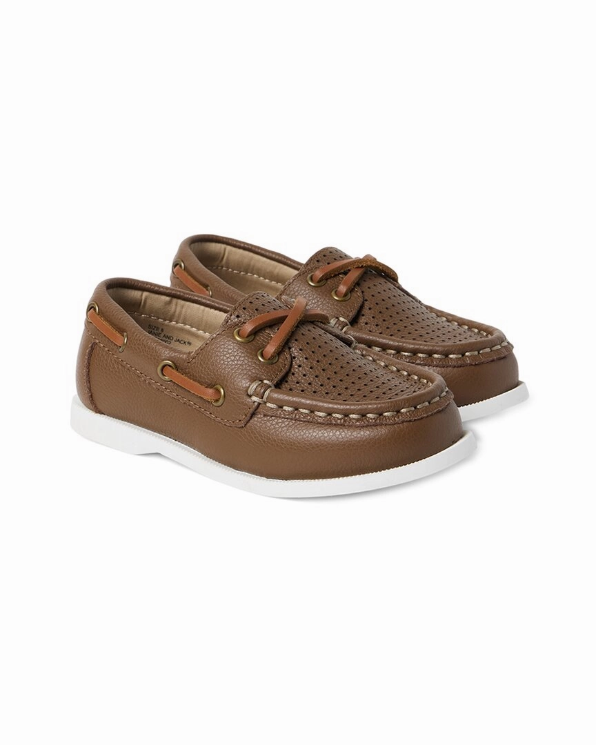 Janie and Jack Perforated Leather Boat Shoe Torsion Response Unit Anatomical Contour Shape