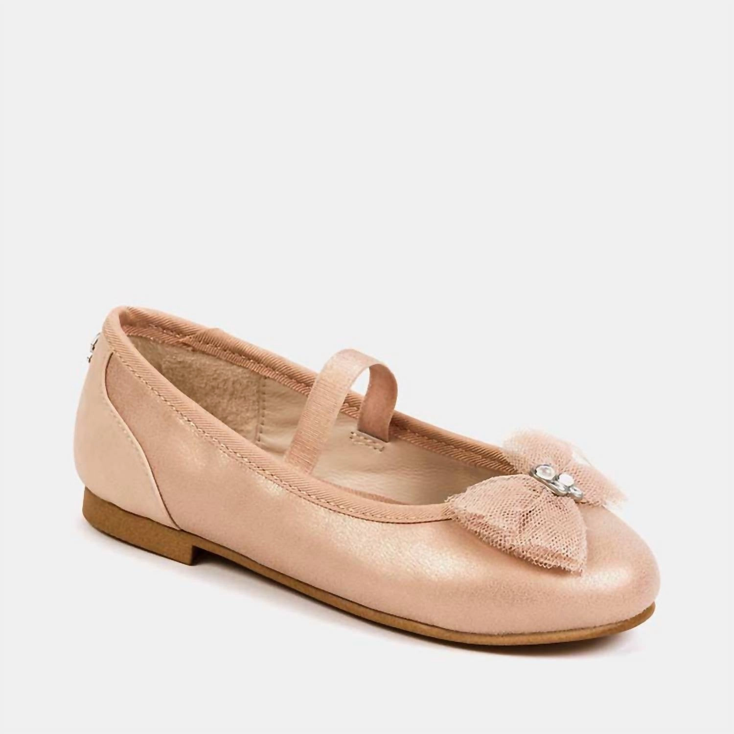 Vibrant Design Casual traction Kid's Tulle Ballerina Flat In Nude Metallic