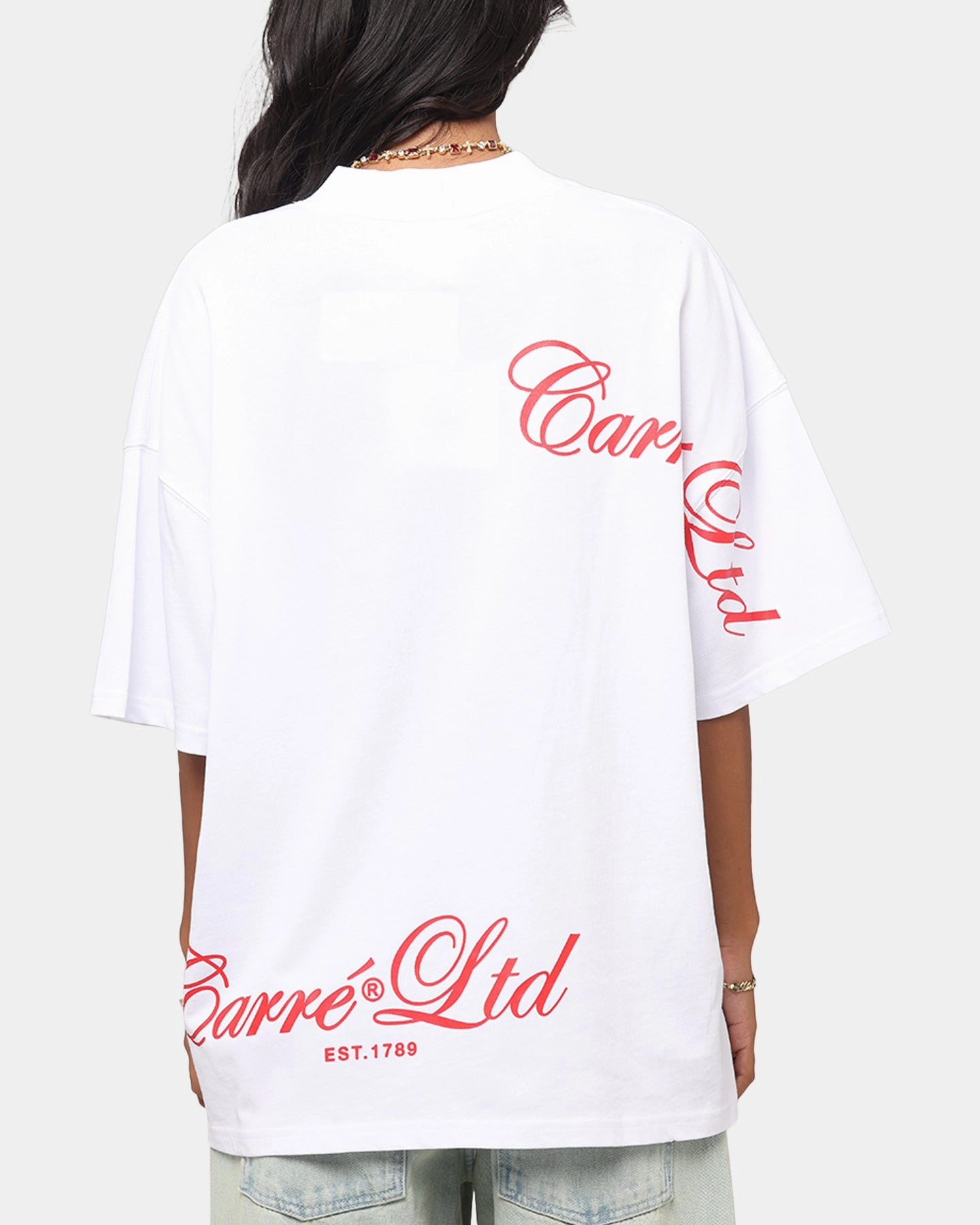 Carre Side Script Oversized T-Shirt White/Red Buttery Soft Fabric