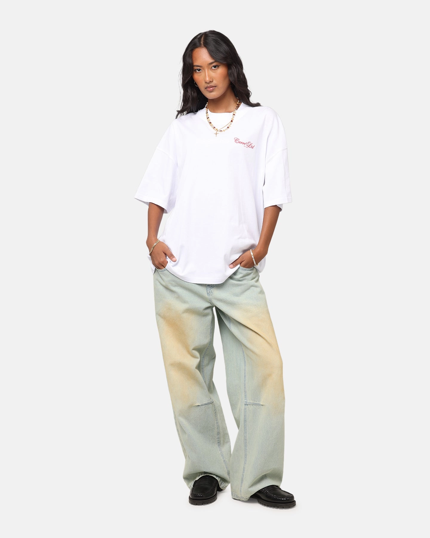 Sporty Vibe UV protection layer Carre Side Script Oversized T-Shirt White/Red