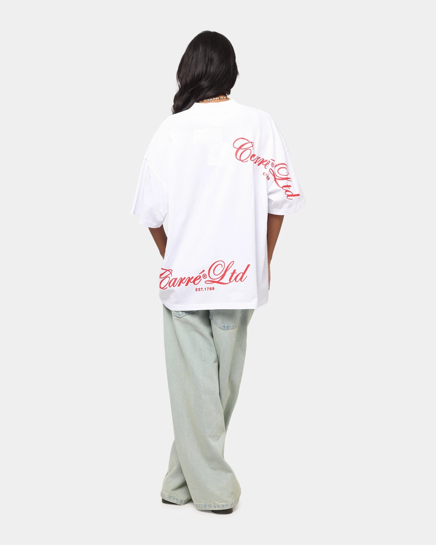 Carre Side Script Oversized T-Shirt White/Red Fresh Comfort Style Athletic Wear