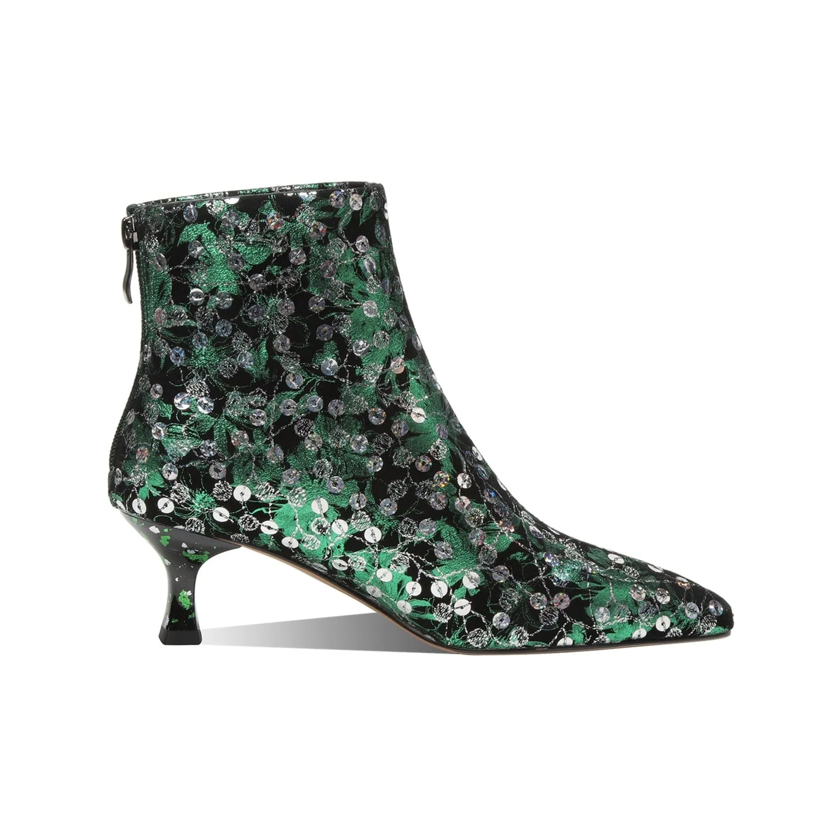 TinaCus Women's Handmade Genuine Leather Colorful Flowers Print Sequins Zip Up Ankle Boots