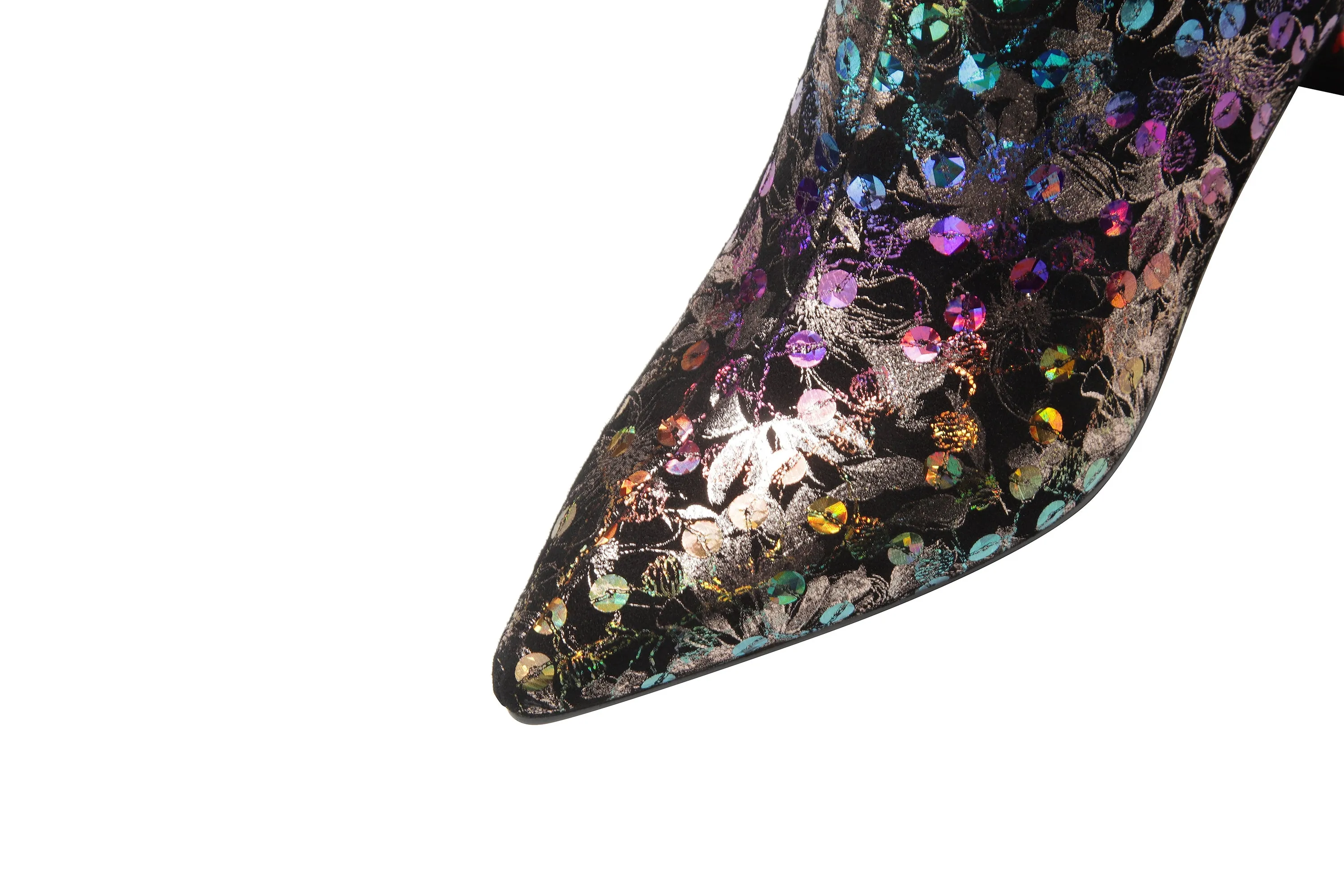 TinaCus Women's Handmade Genuine Leather Colorful Flowers Print Sequins Zip Up Ankle Boots