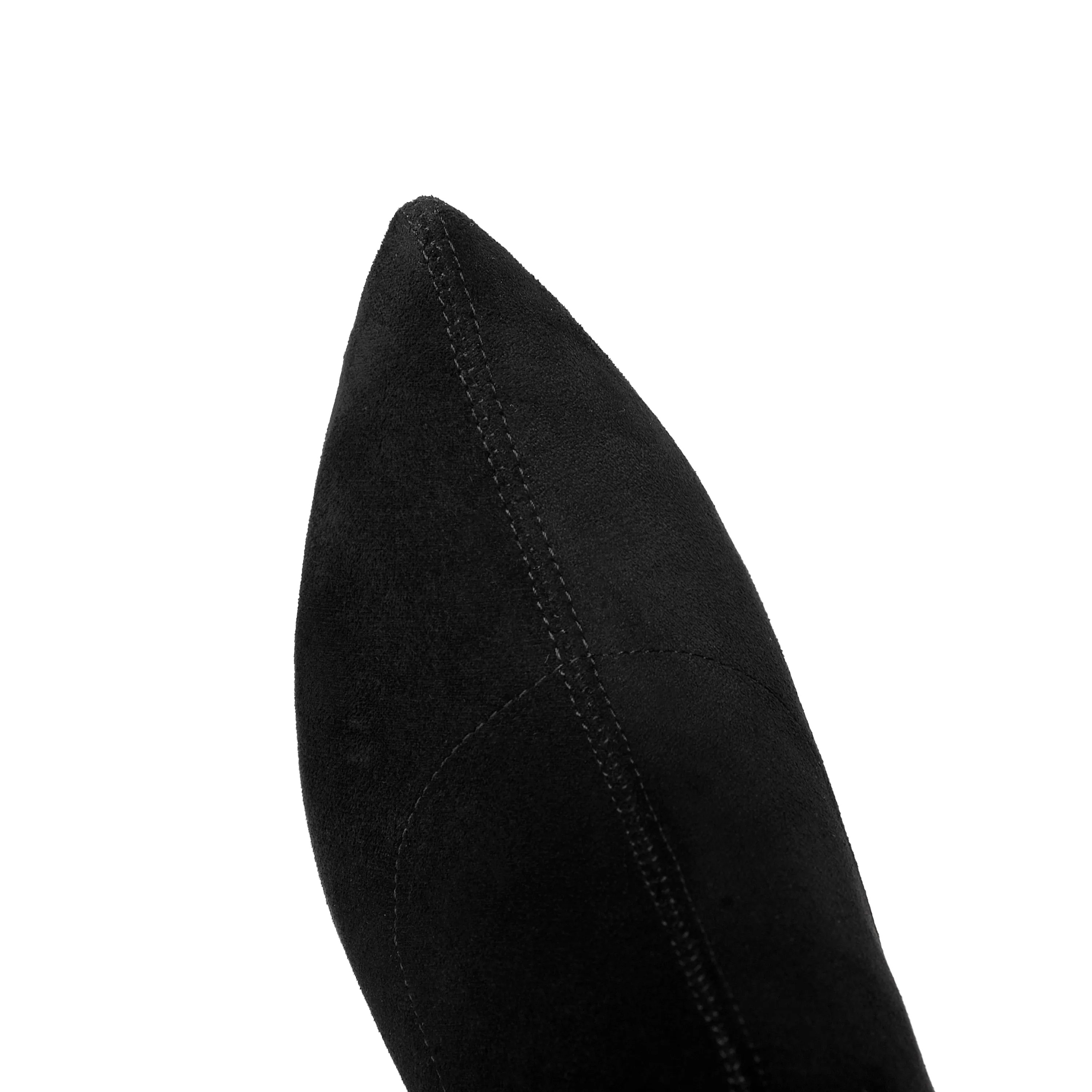 TinaCus Women's Handmade Suede Leather Pointed Toe Sexy High Heel Stretch Slip On Black Over the Knee High Boots with Floral Tassel