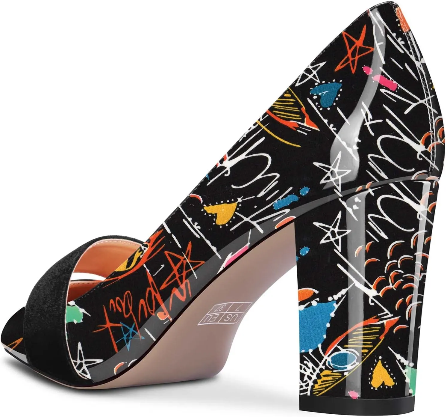 TNYNFBEB Women Chunky Block Mid Heel Close Pointed Toe Pumps Slip-on Patchwork Party Wedding Basic Classic 3.2 Inches Heels