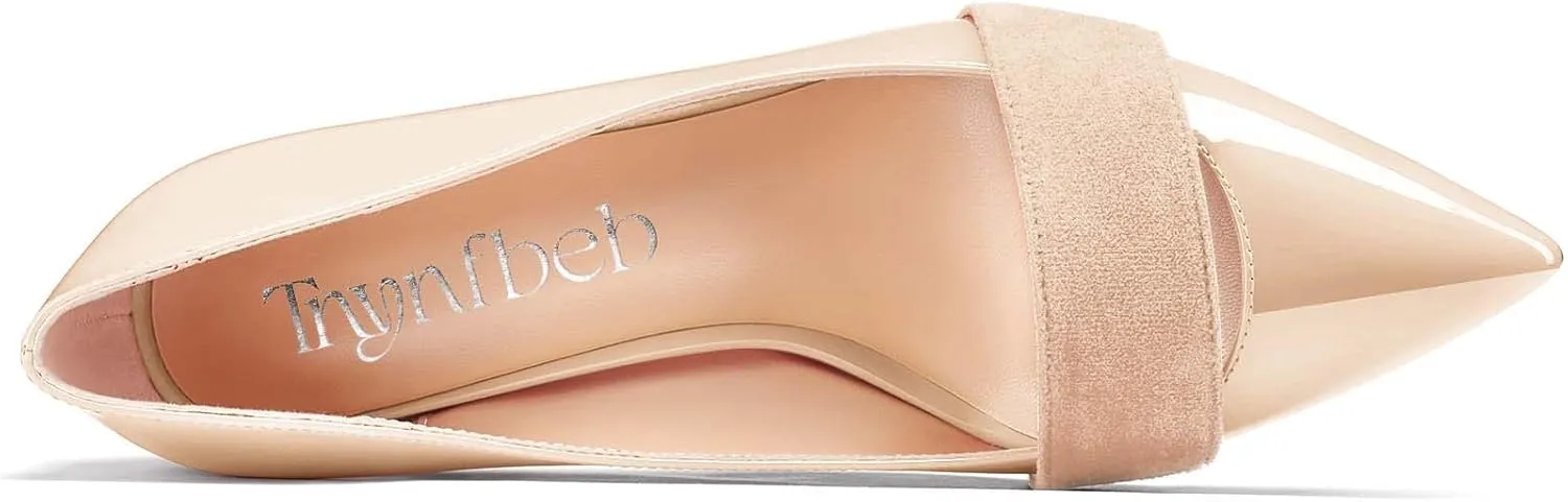 TNYNFBEB Women Chunky Block Mid Heel Close Pointed Toe Pumps Slip-on Patchwork Party Wedding Basic Classic 3.2 Inches Heels