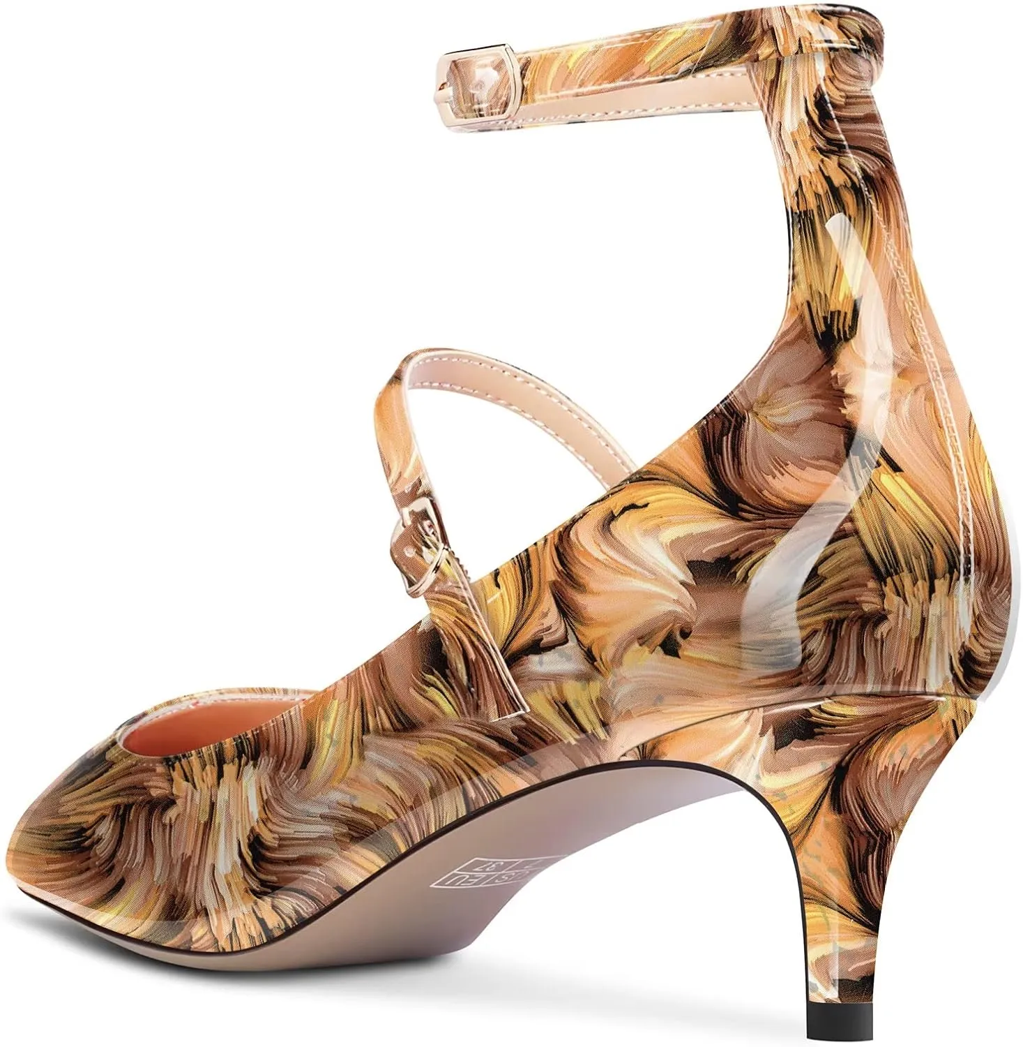 TNYNFBEB Women Low Kitten Heel Close Pointed Toe Pumps Ankle Strap Mary Jane Buckle Wedding Party Cute 2.0 Inches Heels