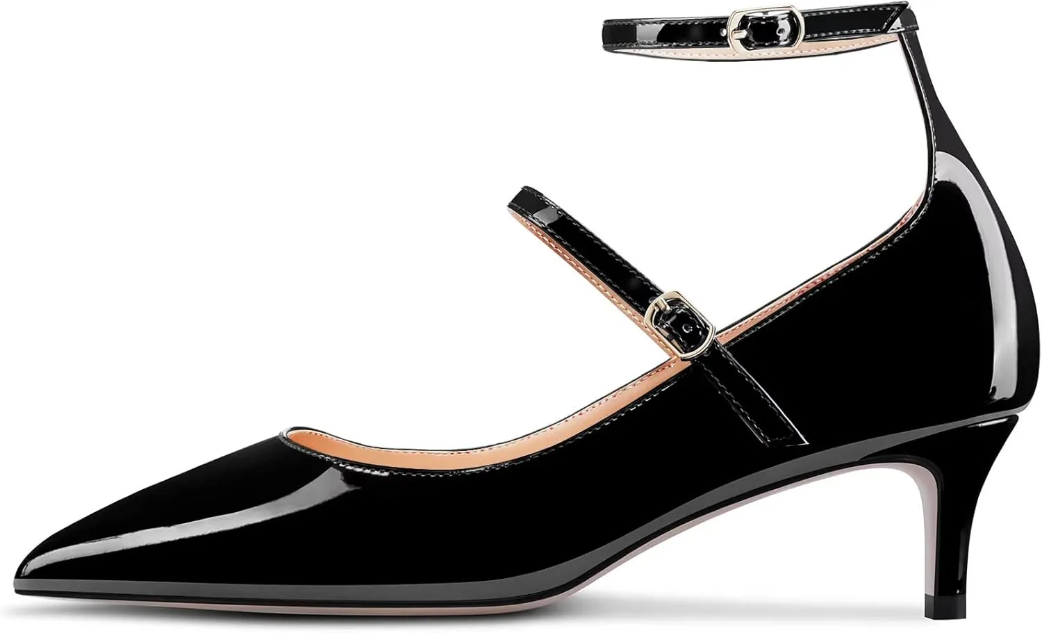 TNYNFBEB Women Low Kitten Heel Close Pointed Toe Pumps Ankle Strap Mary Jane Buckle Wedding Party Cute 2.0 Inches Heels