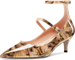 TNYNFBEB Women Low Kitten Heel Close Pointed Toe Pumps Ankle Strap Mary Jane Buckle Wedding Party Cute 2.0 Inches Heels