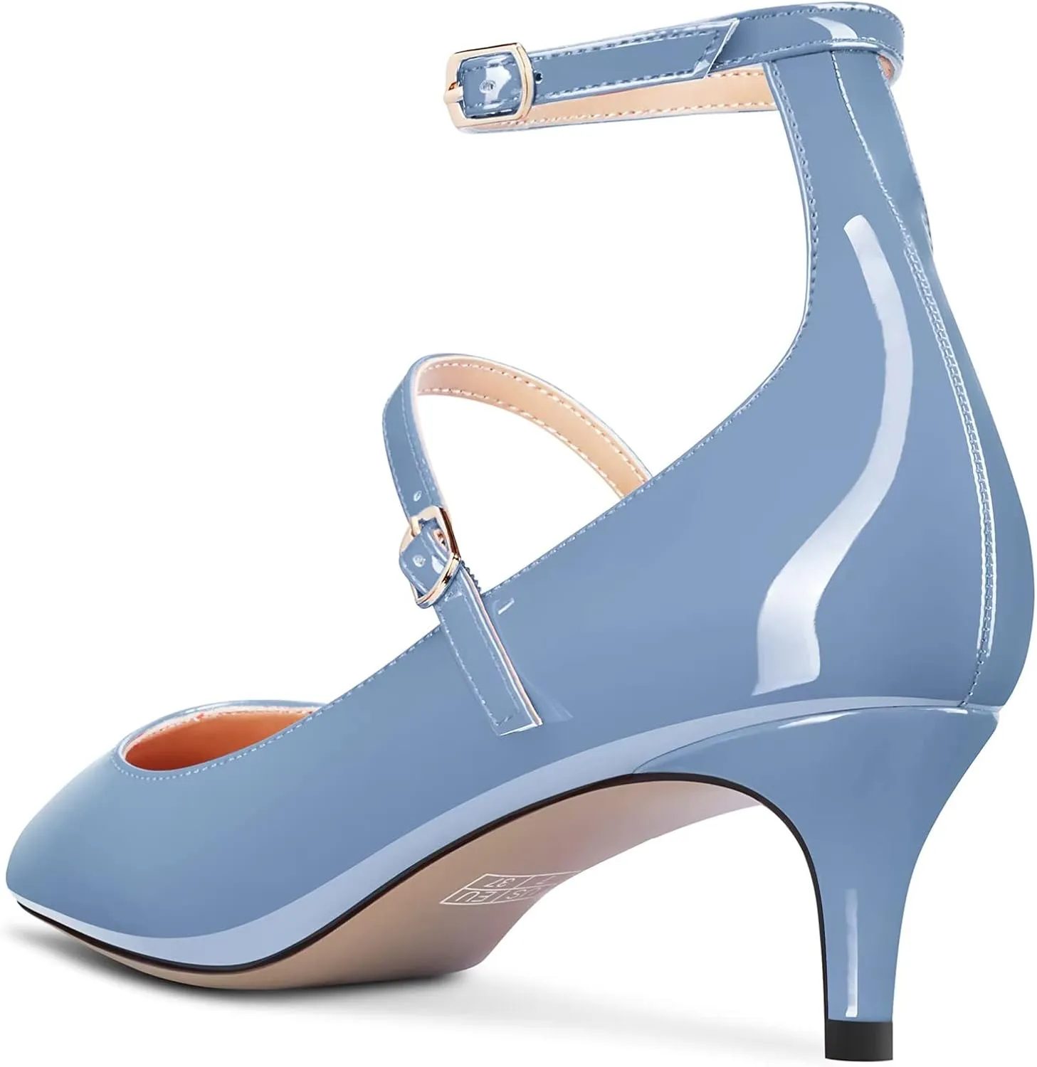 TNYNFBEB Women Low Kitten Heel Close Pointed Toe Pumps Ankle Strap Mary Jane Buckle Wedding Party Cute 2.0 Inches Heels