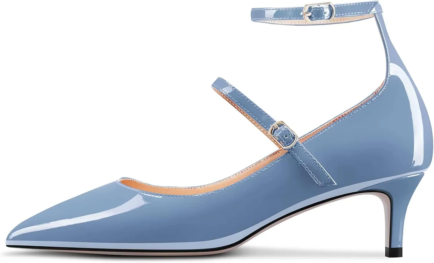 TNYNFBEB Women Low Kitten Heel Close Pointed Toe Pumps Ankle Strap Mary Jane Buckle Wedding Party Cute 2.0 Inches Heels