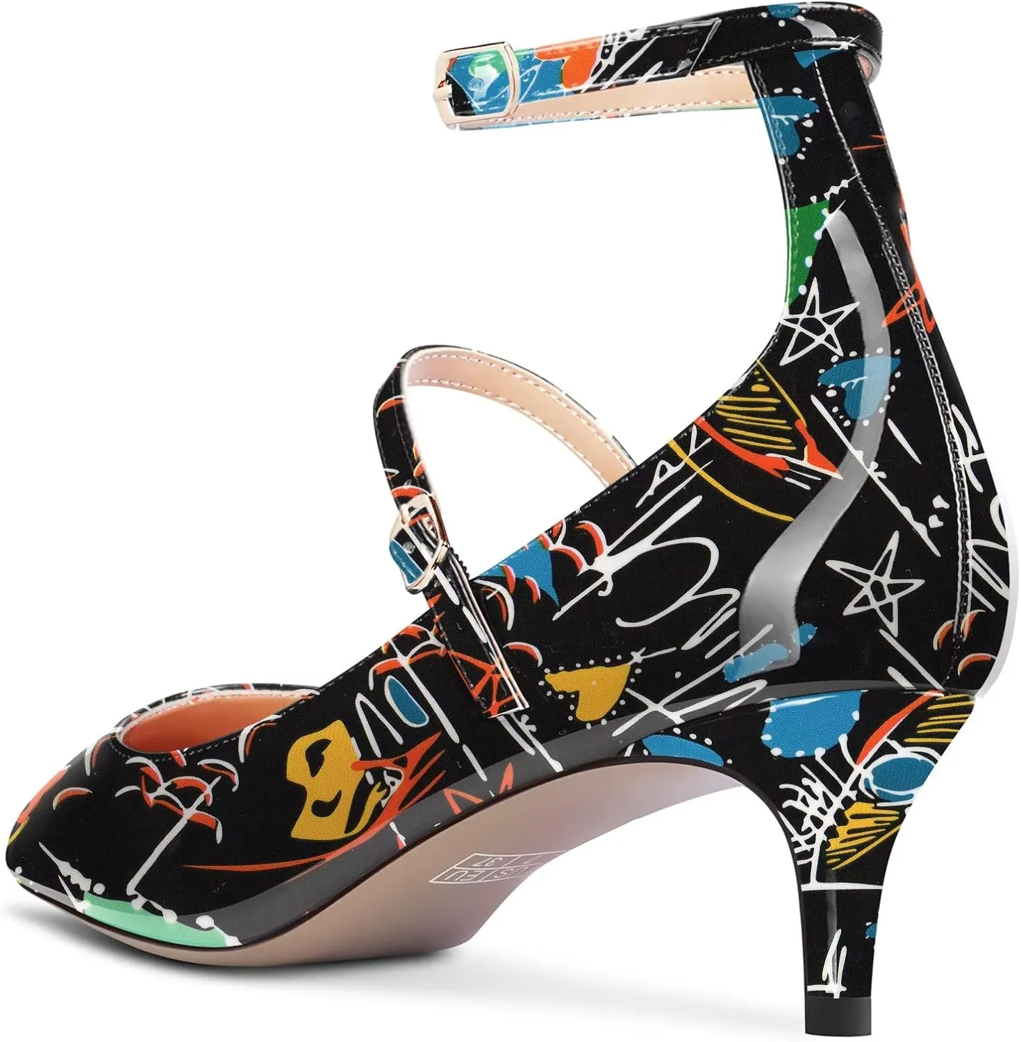 TNYNFBEB Women Low Kitten Heel Close Pointed Toe Pumps Ankle Strap Mary Jane Buckle Wedding Party Cute 2.0 Inches Heels