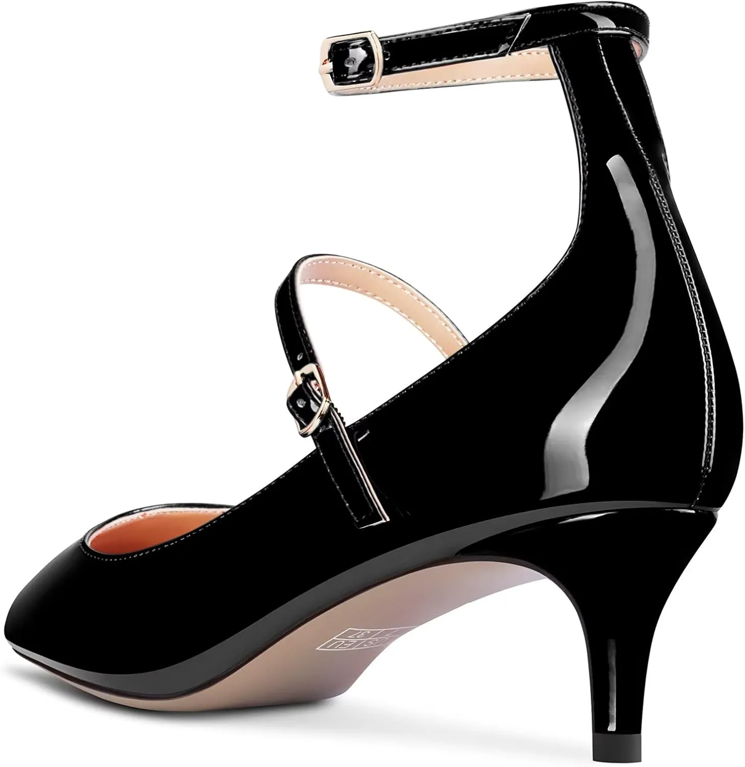 TNYNFBEB Women Low Kitten Heel Close Pointed Toe Pumps Ankle Strap Mary Jane Buckle Wedding Party Cute 2.0 Inches Heels