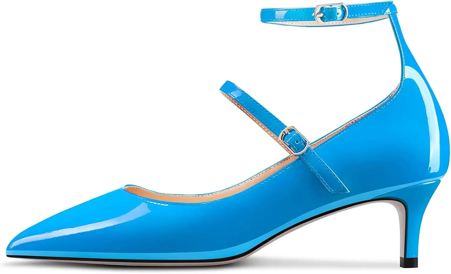 TNYNFBEB Women Low Kitten Heel Close Pointed Toe Pumps Ankle Strap Mary Jane Buckle Wedding Party Cute 2.0 Inches Heels