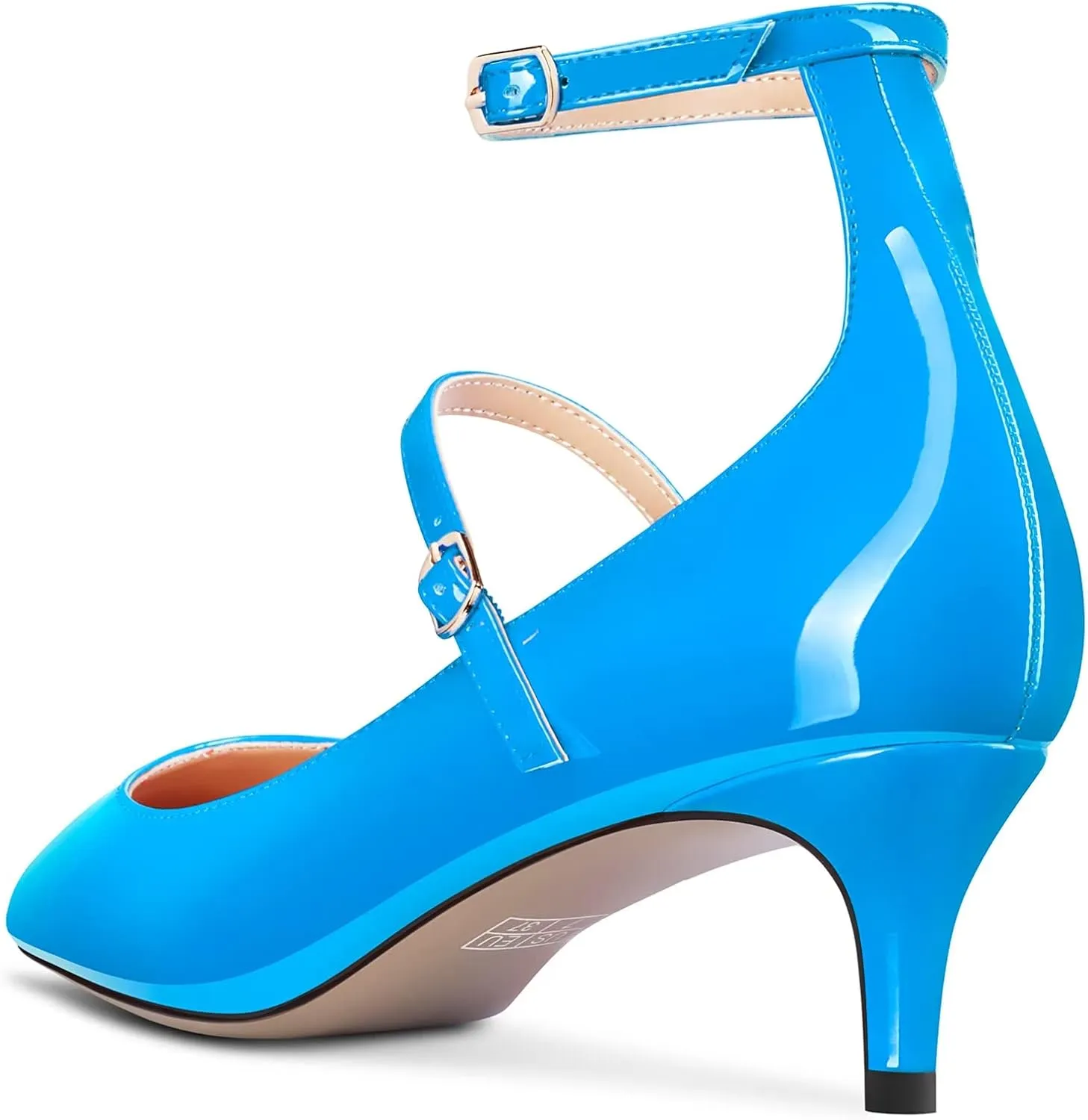 TNYNFBEB Women Low Kitten Heel Close Pointed Toe Pumps Ankle Strap Mary Jane Buckle Wedding Party Cute 2.0 Inches Heels