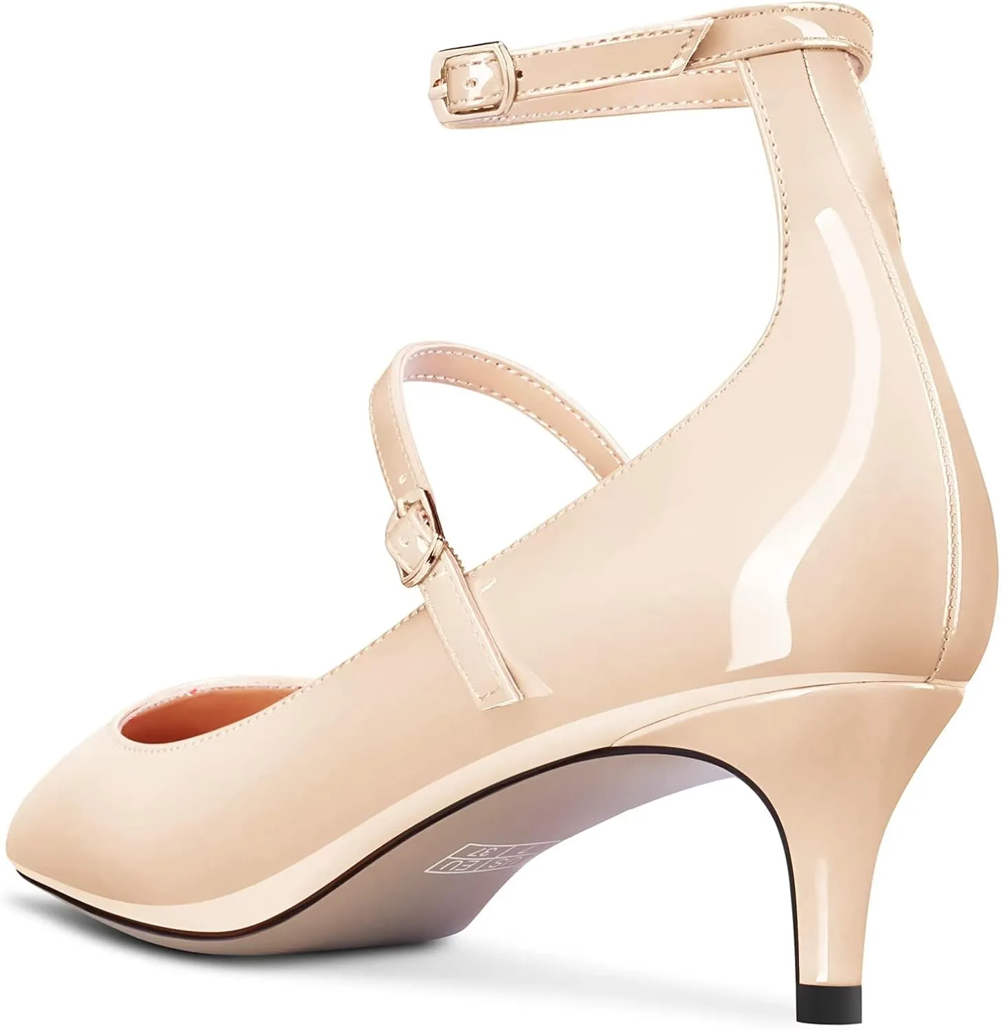 TNYNFBEB Women Low Kitten Heel Close Pointed Toe Pumps Ankle Strap Mary Jane Buckle Wedding Party Cute 2.0 Inches Heels