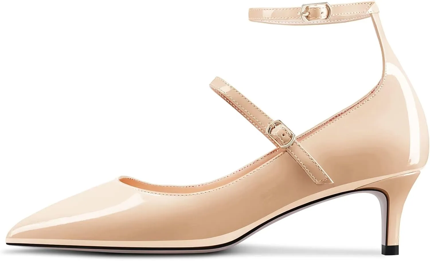 TNYNFBEB Women Low Kitten Heel Close Pointed Toe Pumps Ankle Strap Mary Jane Buckle Wedding Party Cute 2.0 Inches Heels