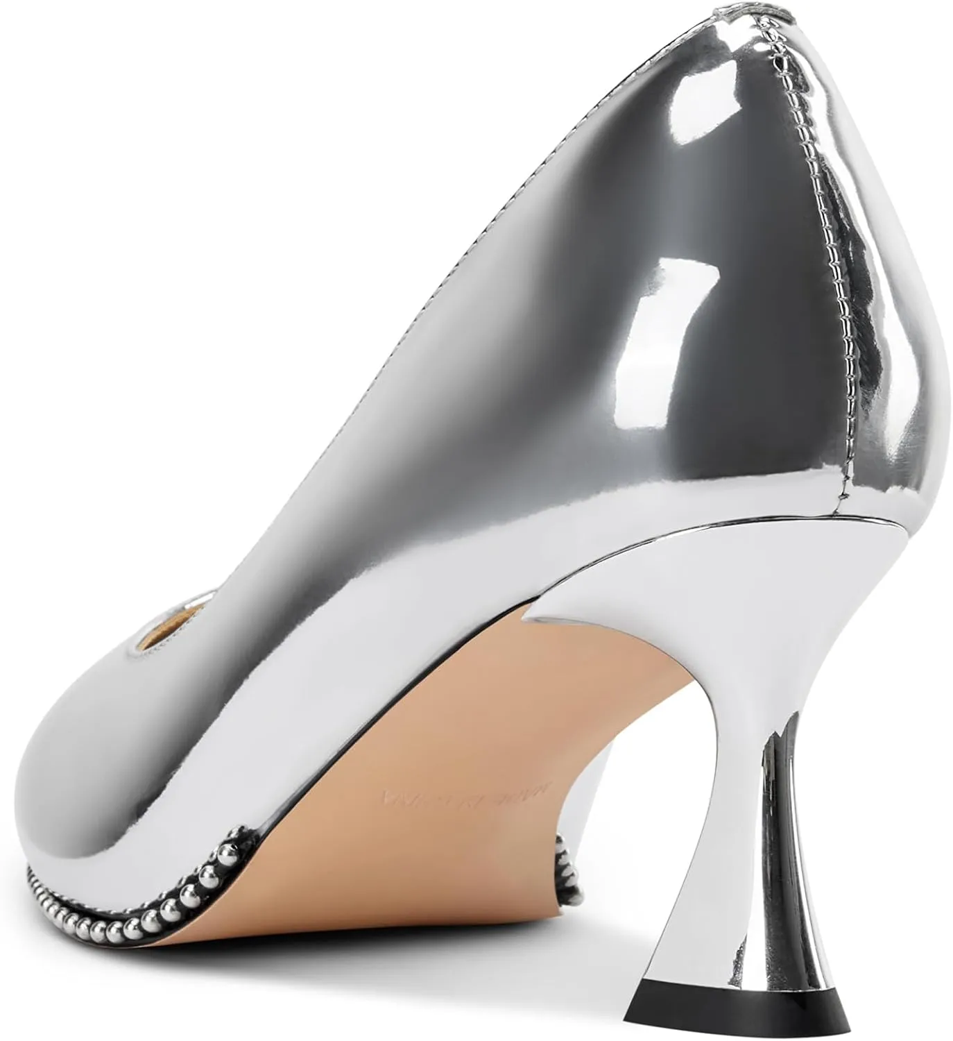TNYNFBEB Womens Mid Kitten Heel Pointed Toe Pumps Slip-on Silver Beaded Prom Party Dress Patent Leather 2.6 Inches Heels